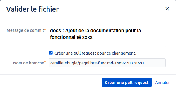 Création de la pull request